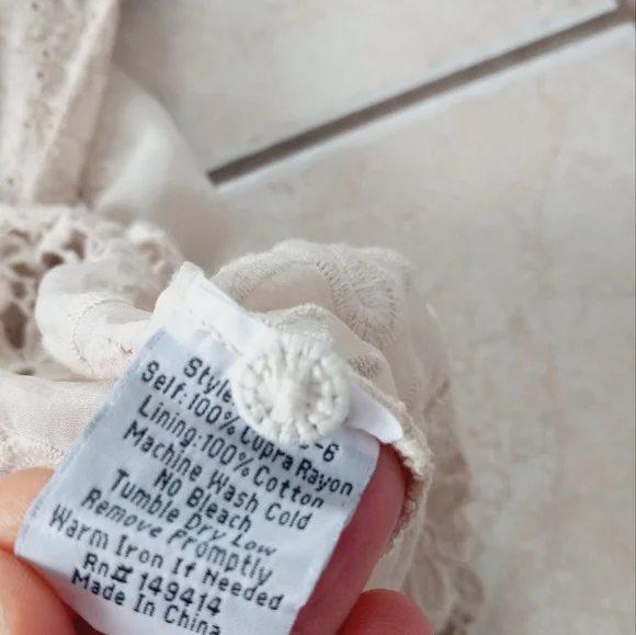 Johnny Was Ambre Midi Dress Embroidery Eyelet Empire Waist Ivory Cream L